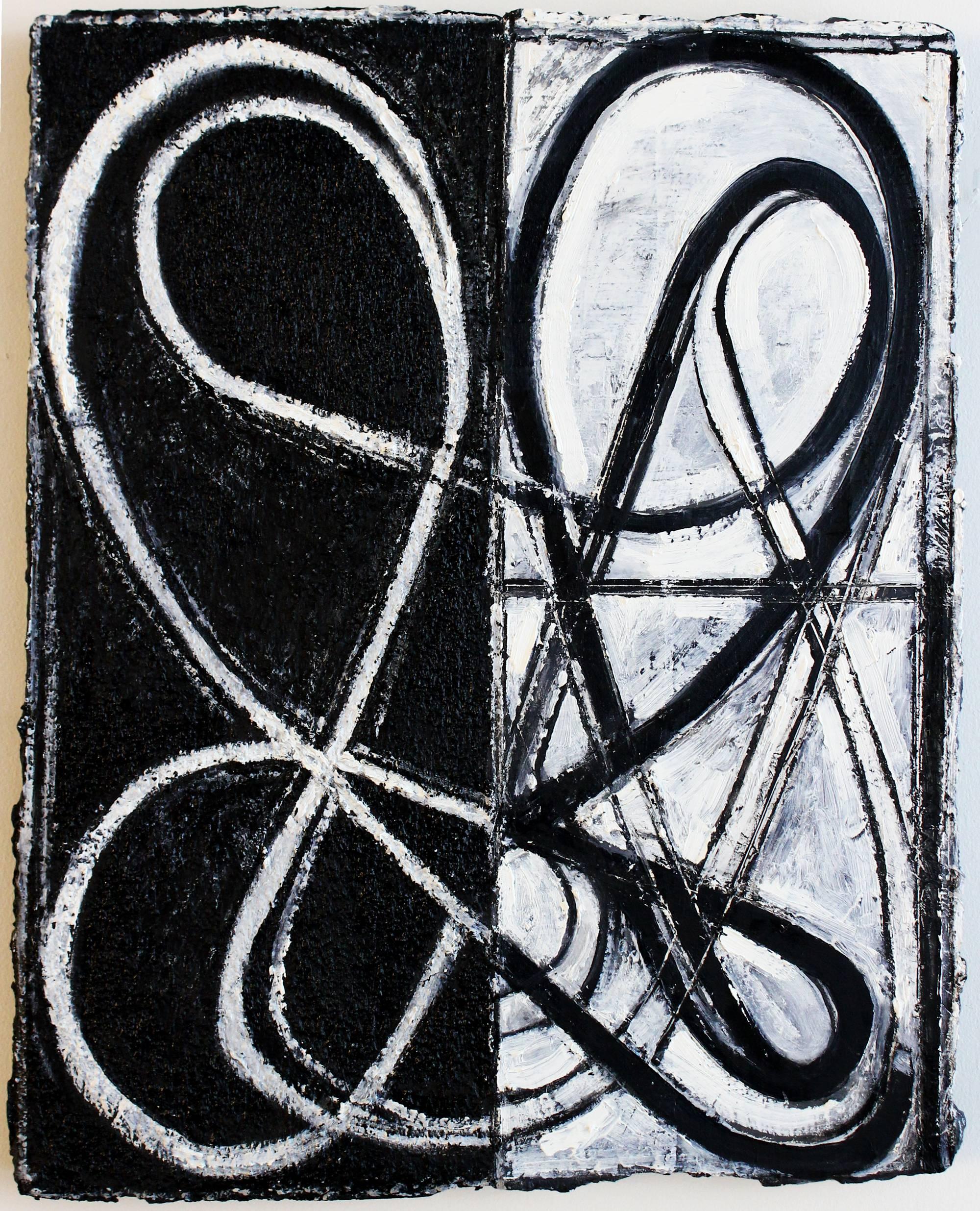 Ron Shuebrook Abstract Painting - Monkeyrope (For David), abstract black and white oil painting on canvas
