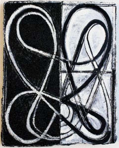Monkeyrope (For David), abstract black and white oil painting on canvas
