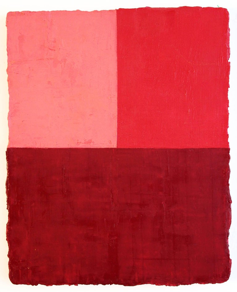 Ron Shuebrook Untitled Red Crimson Pink, abstract acrylic, polyfilla and oil painting For Sale