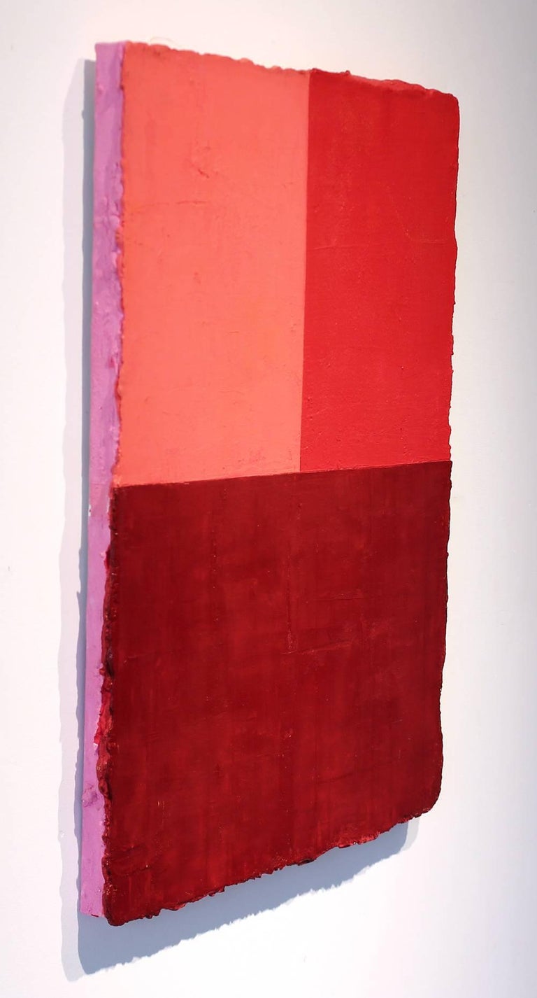 Ron Shuebrook Untitled Red Crimson Pink, abstract acrylic, polyfilla and oil painting For Sale