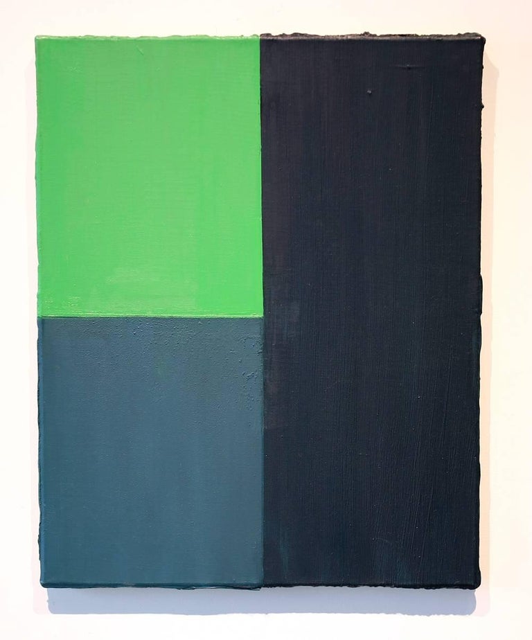 Ron Shuebrook Untitled Three Greens, abstract acrylic, polyfilla and