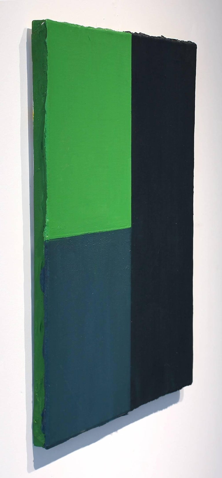 Ron Shuebrook Untitled Three Greens, abstract acrylic, polyfilla and oil painting on canvas