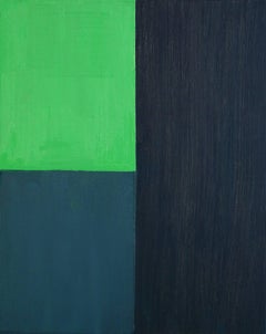 Vintage Untitled Three Greens, abstract acrylic, polyfilla and oil painting on canvas
