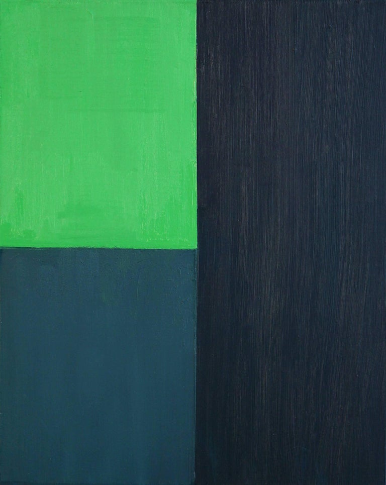 Ron Shuebrook Untitled Three Greens, abstract acrylic, polyfilla and oil painting on canvas