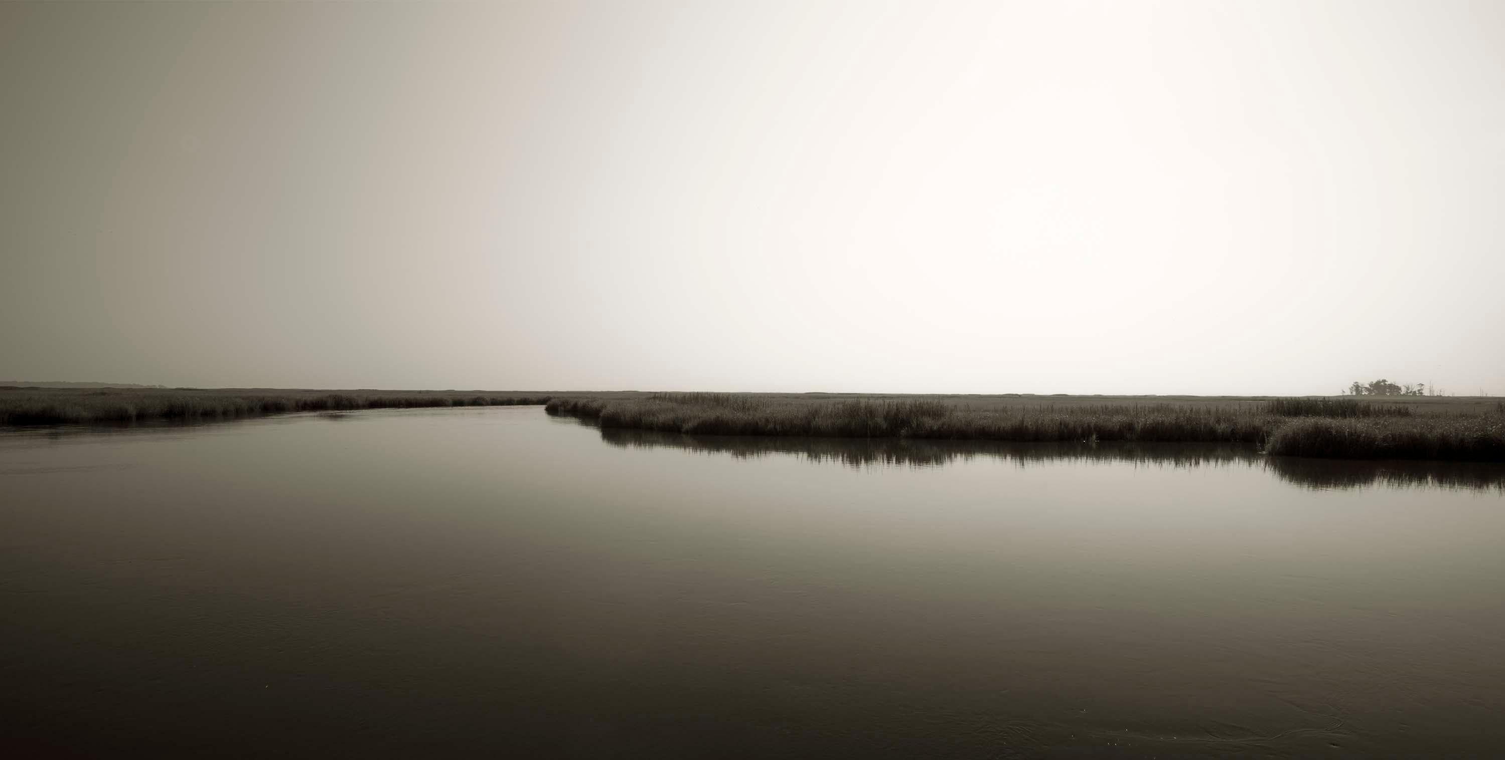 Bombay Hook Wildlife Reserve: large black & white landscape photograph w/ sepia