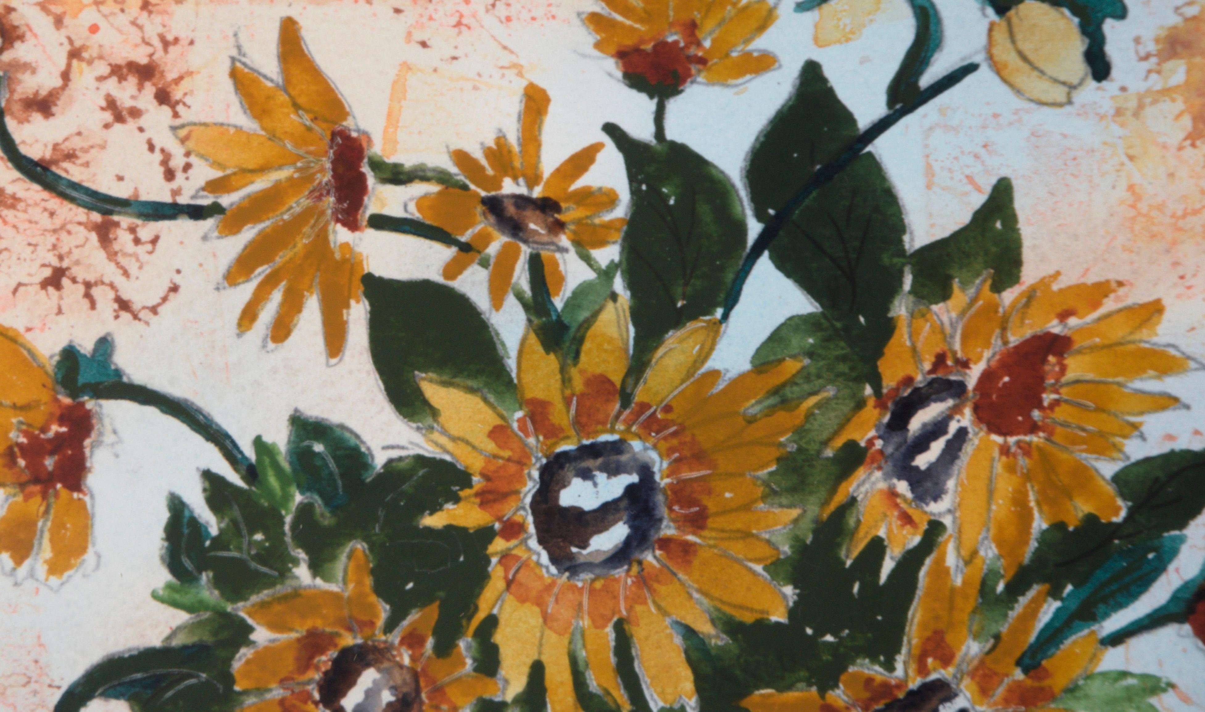 Natura morta di girasoli - Acquerello e inchiostro su carta - Painting Puntinismo di Ron Taylor
