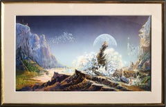 Arpista, técnica mixta surrealista de Ron Walotsky