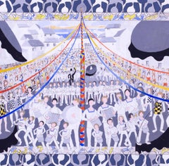 Padstow Obby Oss Festival, Cornwall, England by Ron Wood, oil on board