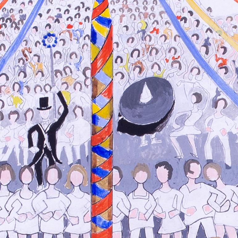 Padstow Obby Oss Festival, Cornouailles, Angleterre par Ron Wood, huile sur carton en vente 2
