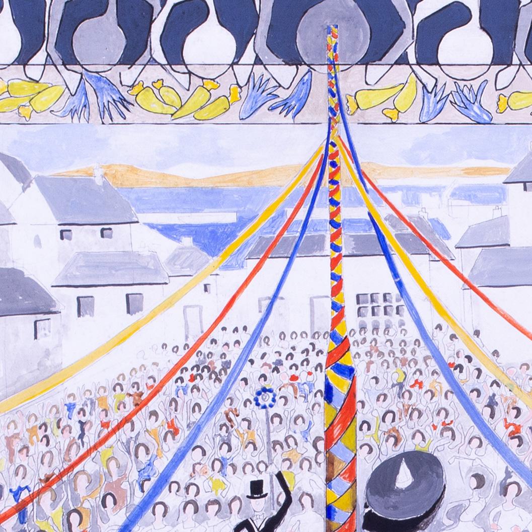 Padstow Obby Oss Festival, Cornouailles, Angleterre par Ron Wood, huile sur carton en vente 4