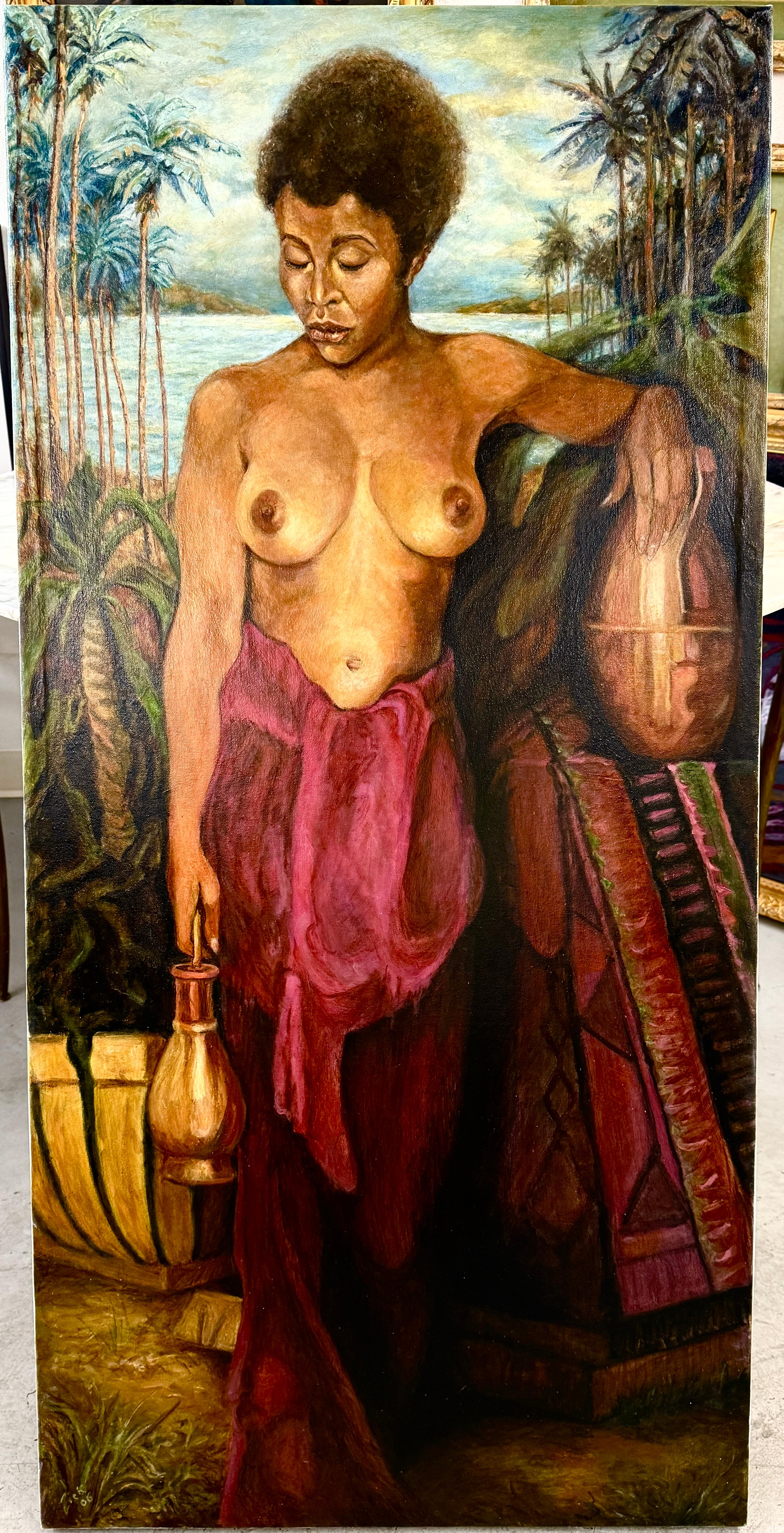 Un impresionante óleo sobre lienzo del célebre artista Ron Zick de una bella mujer. Casi de tamaño natural, el cuadro mide 50 pulgadas y está pintado sobre lienzo. Está firmado y fechado abajo a la izquierda Zick 06. Lamentablemente, Ron Zick