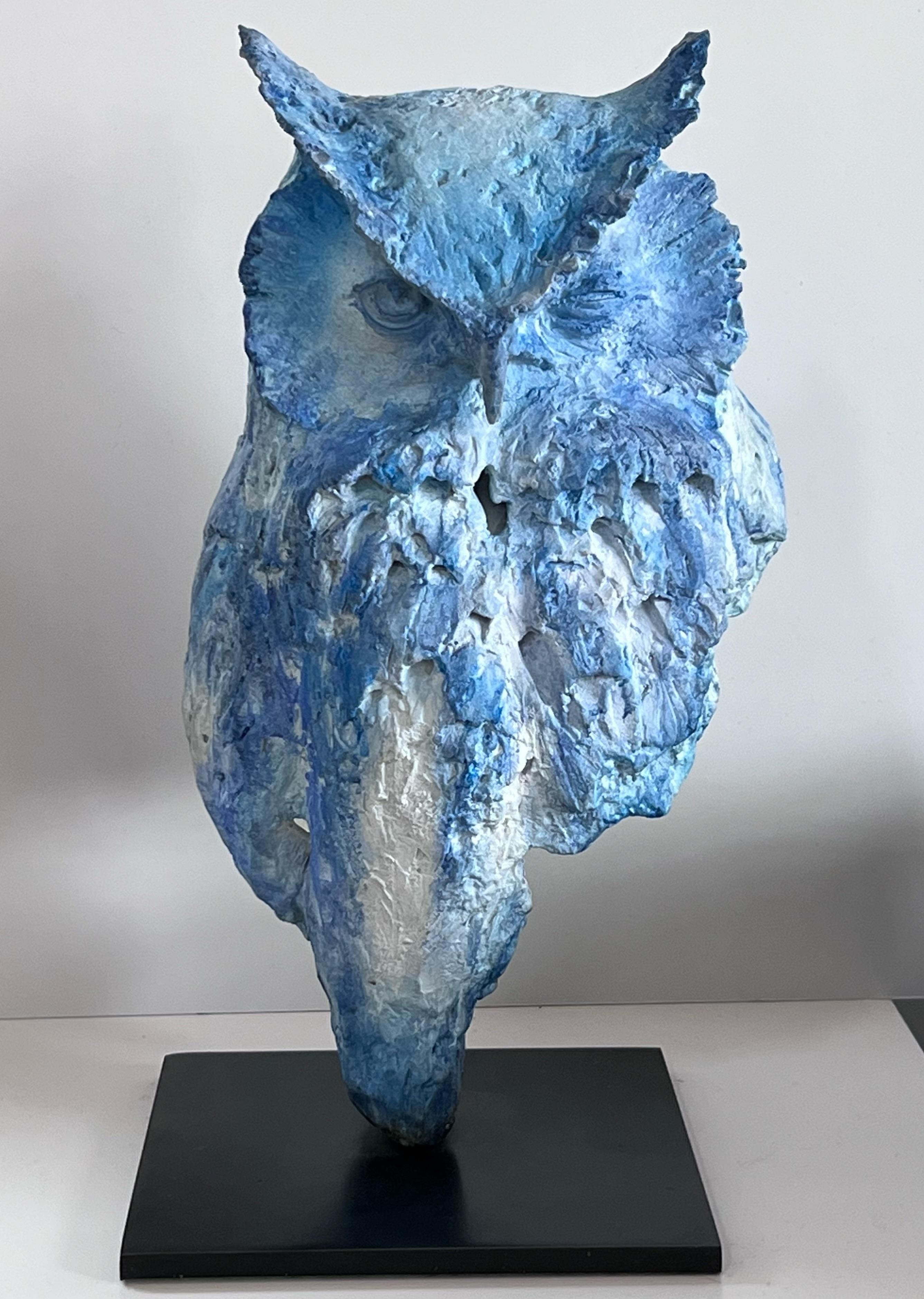 Ron Zohar Figurative Sculpture - Blue Complicity Owl II. Edition of 9