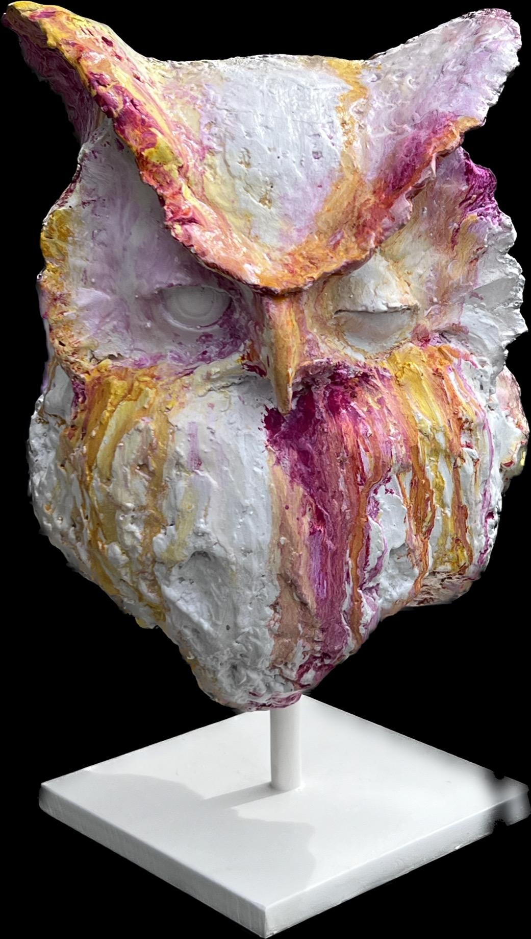 Pink Complicity Owl II - Sculpture by Ron Zohar