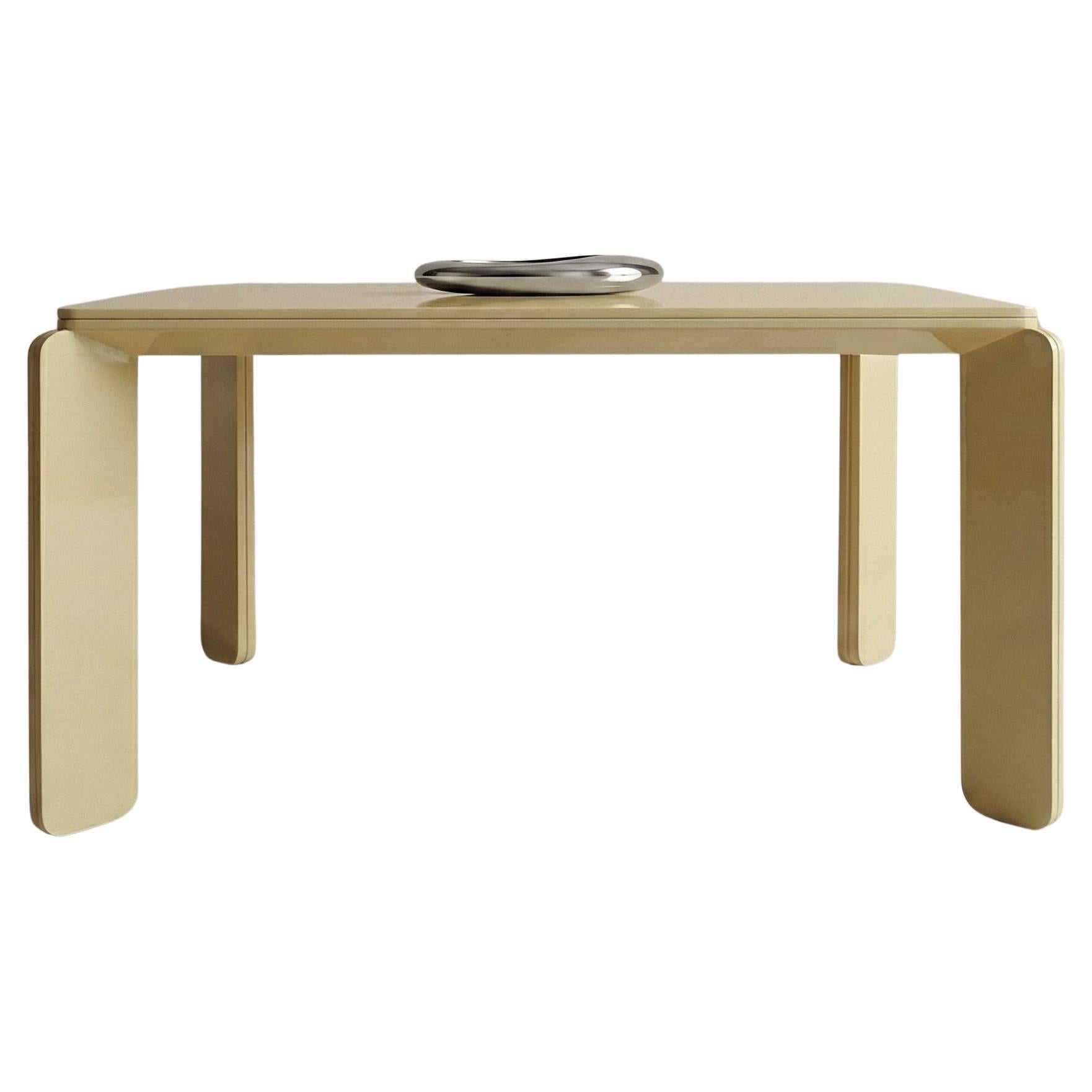 RON03 Dining Table, Hand-Crafted High Gloss Butter color Lacquer Table
