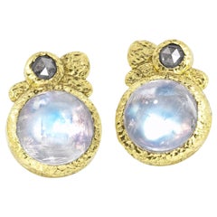 Rona Fisher Glowing Moonstone Salz und Pfeffer Diamant-Ohrstecker