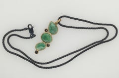 Rona Fisher Pendant; 3 Cascading Faceted Emerald Slices with 3 Diamonds & 18k YG