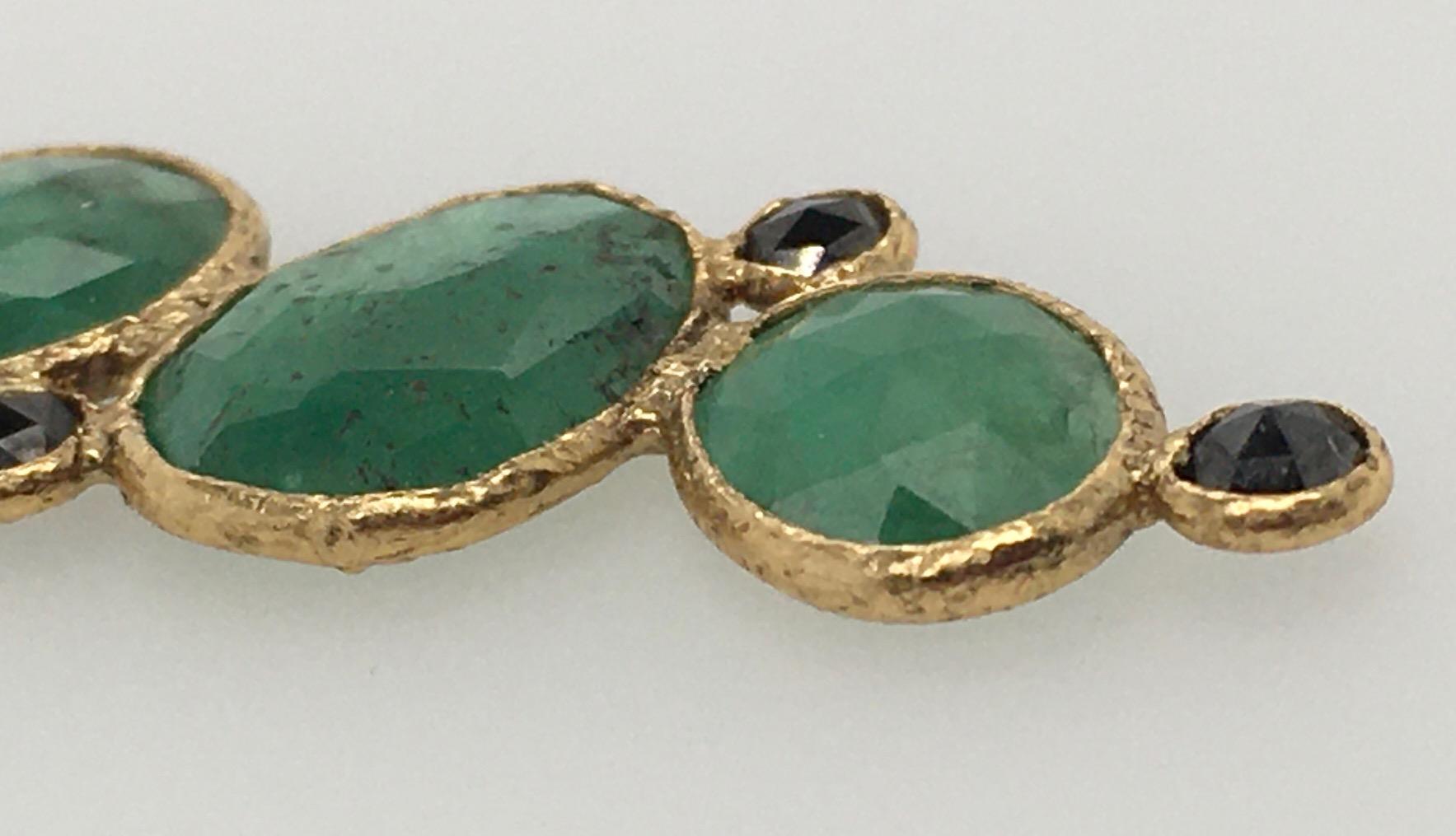 Rona Fisher Pendant; 3 Cascading Faceted Emerald Slices with 3 Diamonds & 18k YG For Sale 1