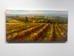 Ronald Adams, "Summer Evening", 12x24 Tuscan Landscape Oil Painting on Canvas