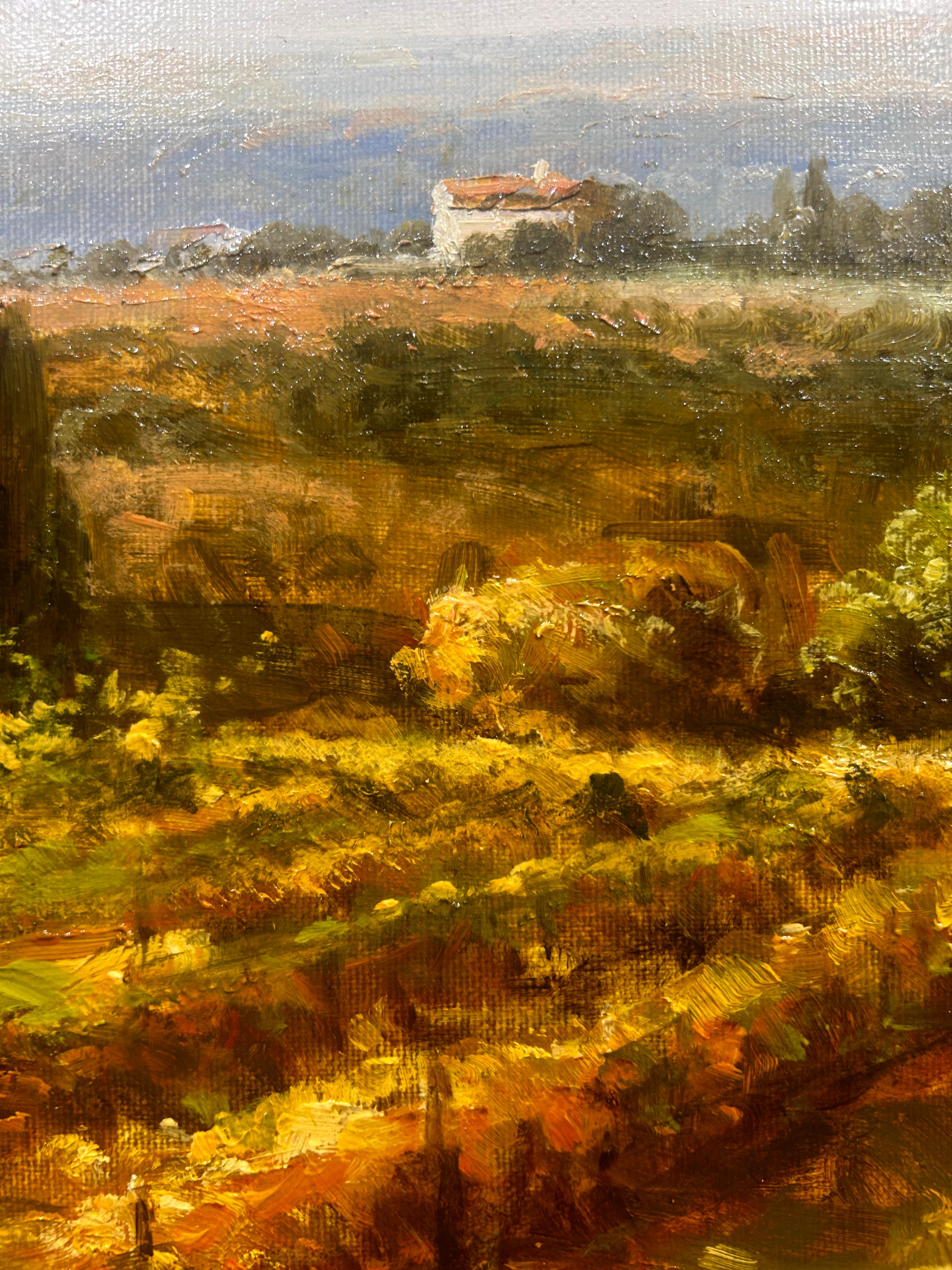 Ronald Adams, « Soirée d'été », peinture à l'huile sur toile de paysage toscan 12 x 24 en vente 4