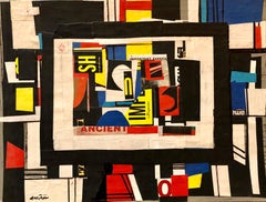 Abstract Mixed Media Torn Paper Collage Pop Expressionist Painting