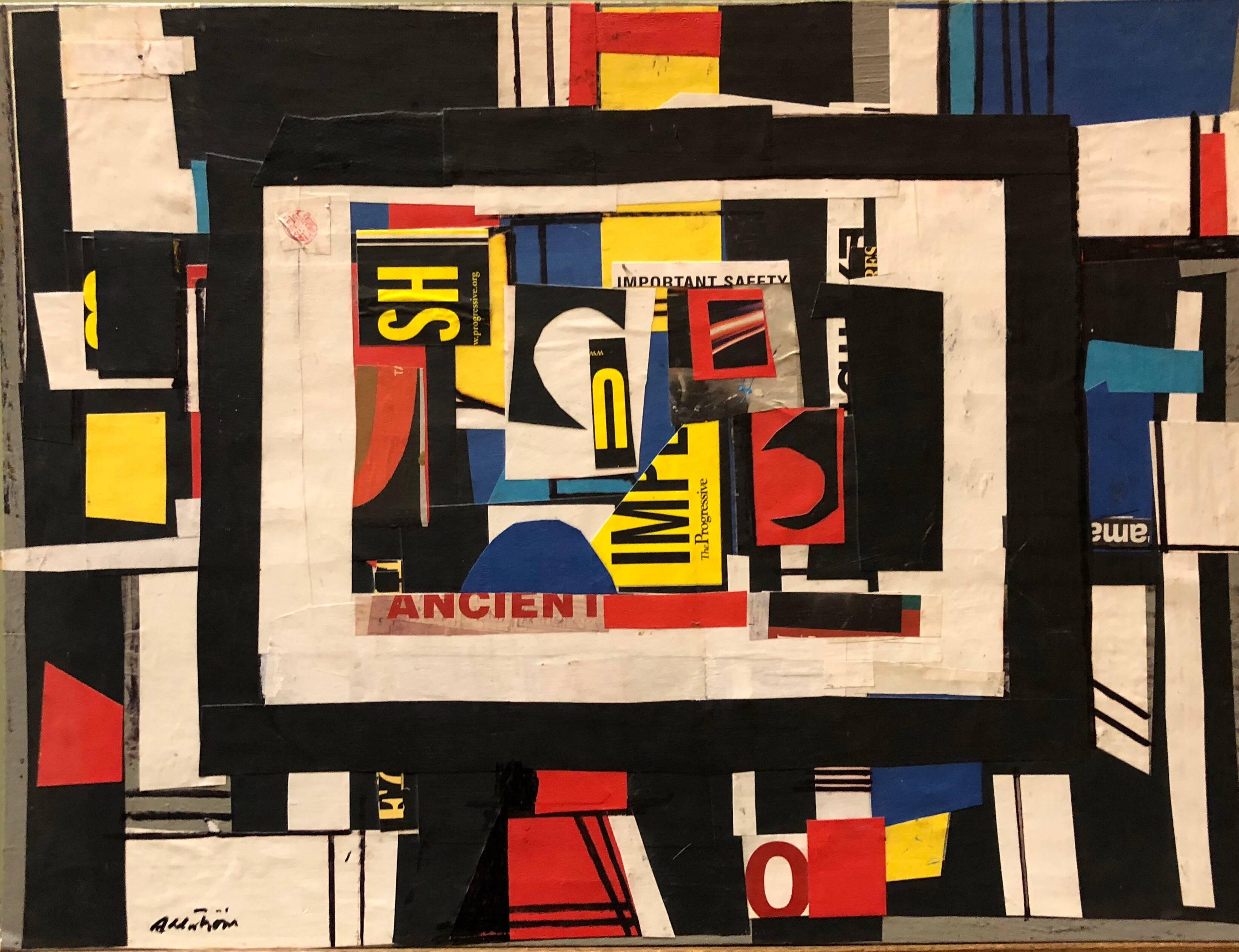 Abstract Painting Ronald Ahlstrom - Abstrait Mixed Media Collage de papier déchiré Peinture Pop Expressionniste