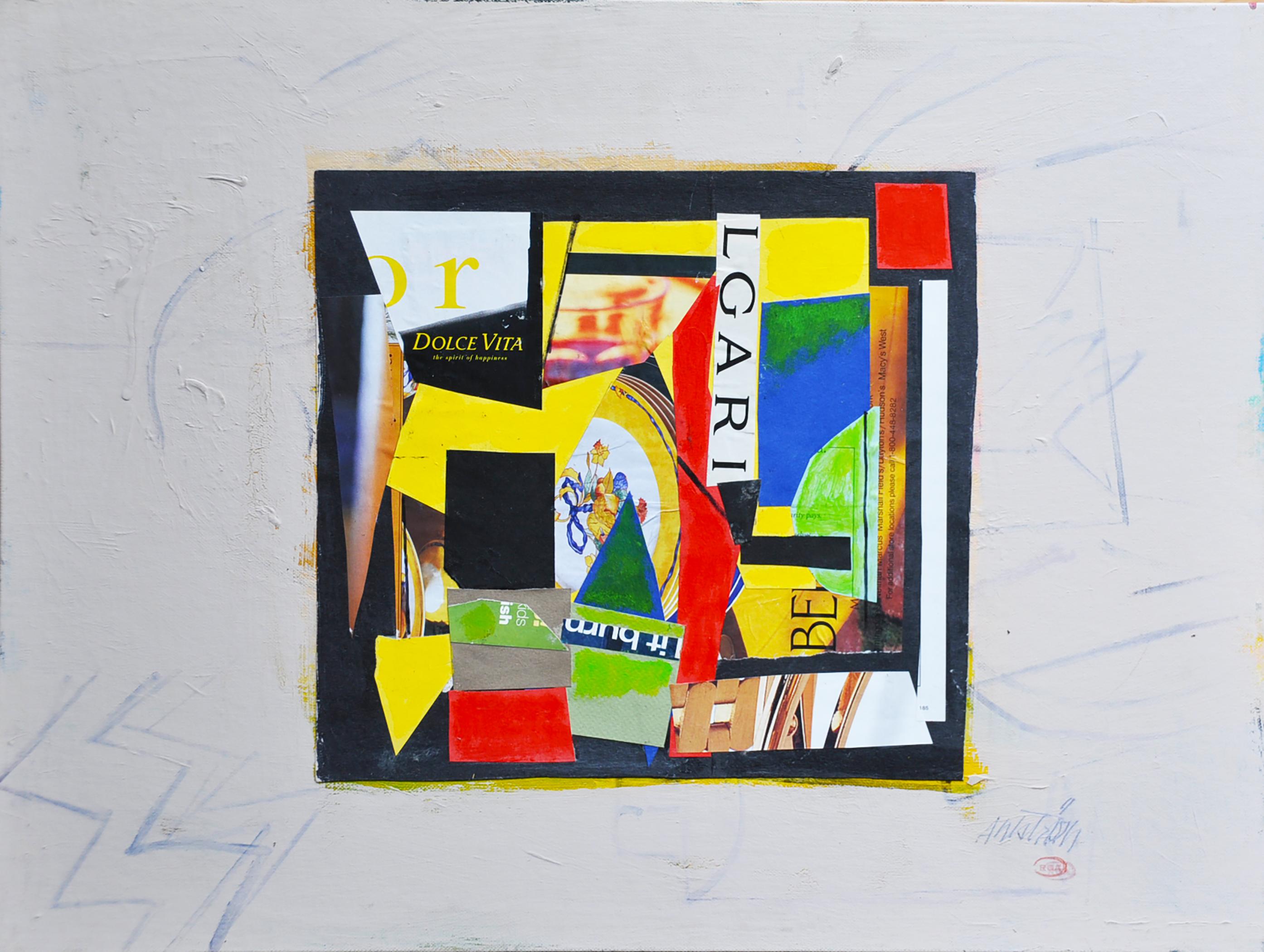 Ronald Ahlstrom "La Dolce Vita", mixed media collage on canvas board