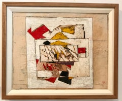 Vintage Ronald Ahlstrom "Untitled Collage", abstract mixed media collage on canvas board