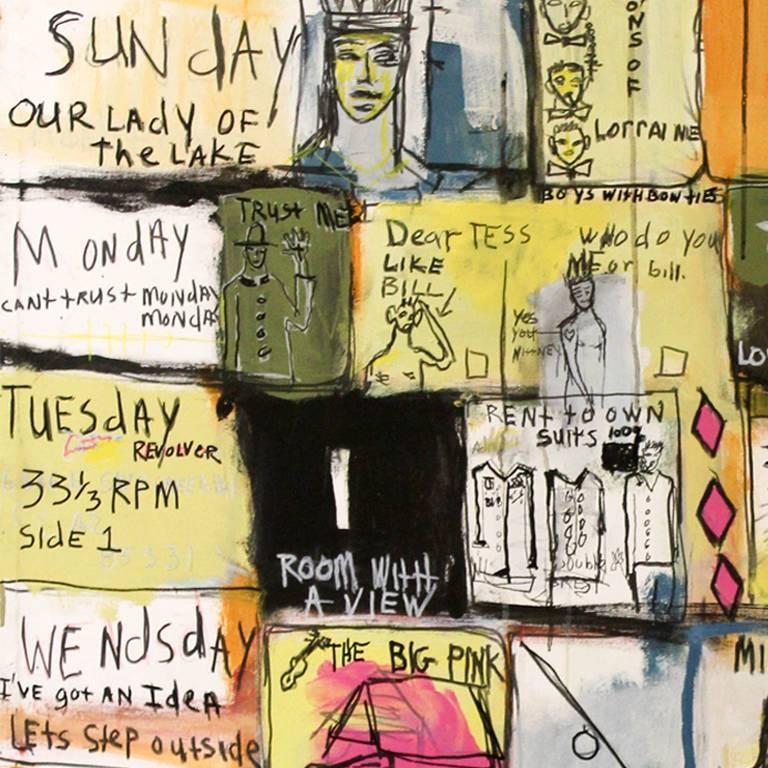 A visual journal breaks down the a week of the artist's young life. Graffiti-like style reminiscent of Basquiat. 

RONALD “WICK” WICKERSHAM
Lives and works in Cave Creek, AZ + Oceanside, CA

At first glance, the viewer sees shameless color, complex