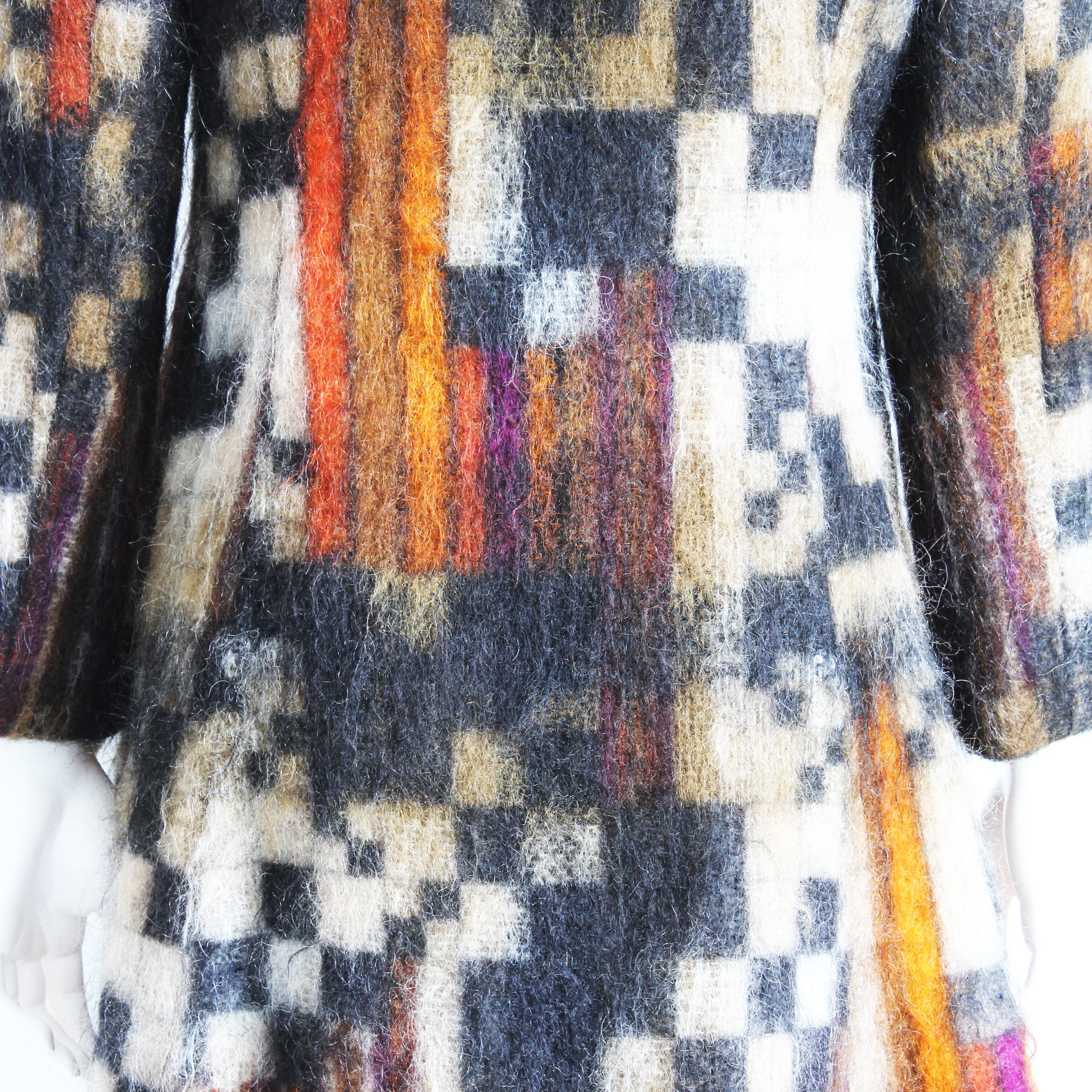 Ronald Amey Coat Colorful Mohair Wool Textured Silk Collar Rare Couture Vintage For Sale 6