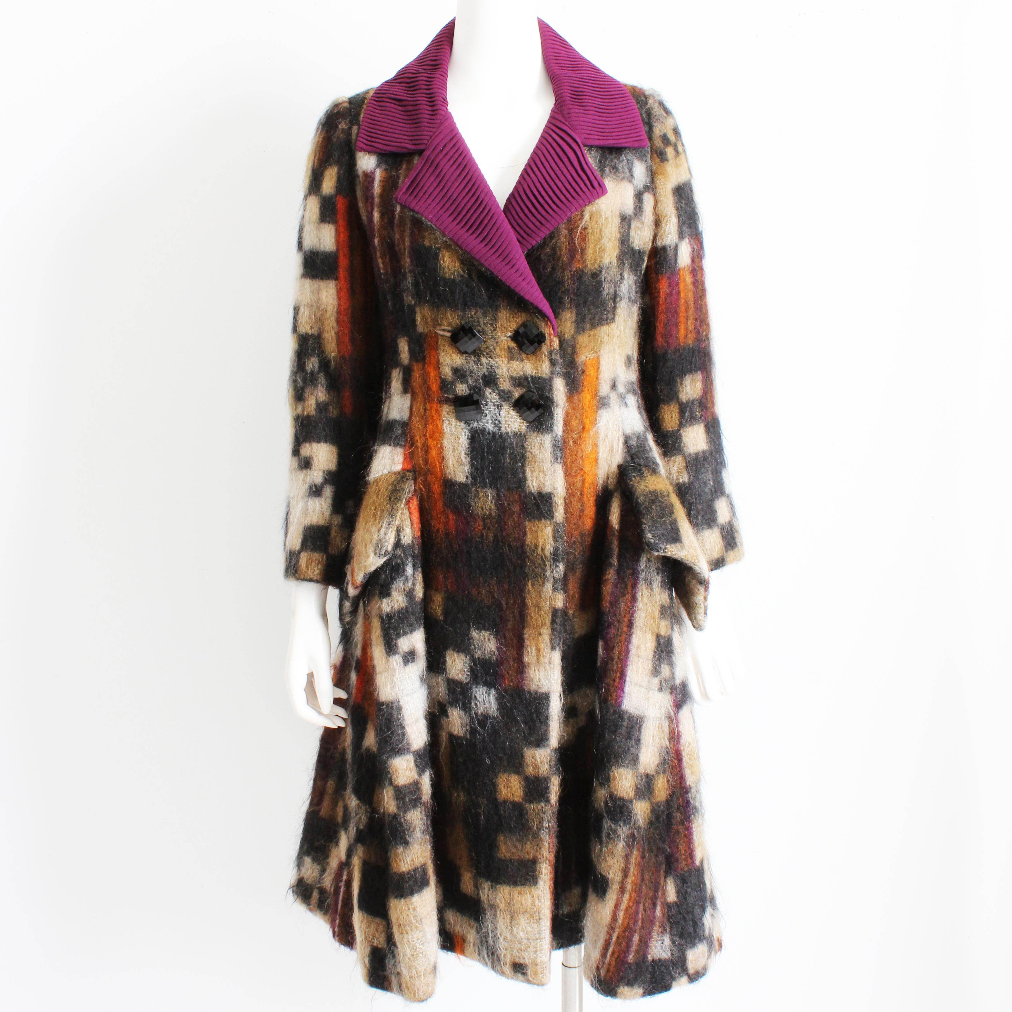 Ronald Amey Mantel aus Mohairwolle mit strukturiertem Seidenkragen und buntem, seltenem, seltenem Couture Vintage (Schwarz) im Angebot