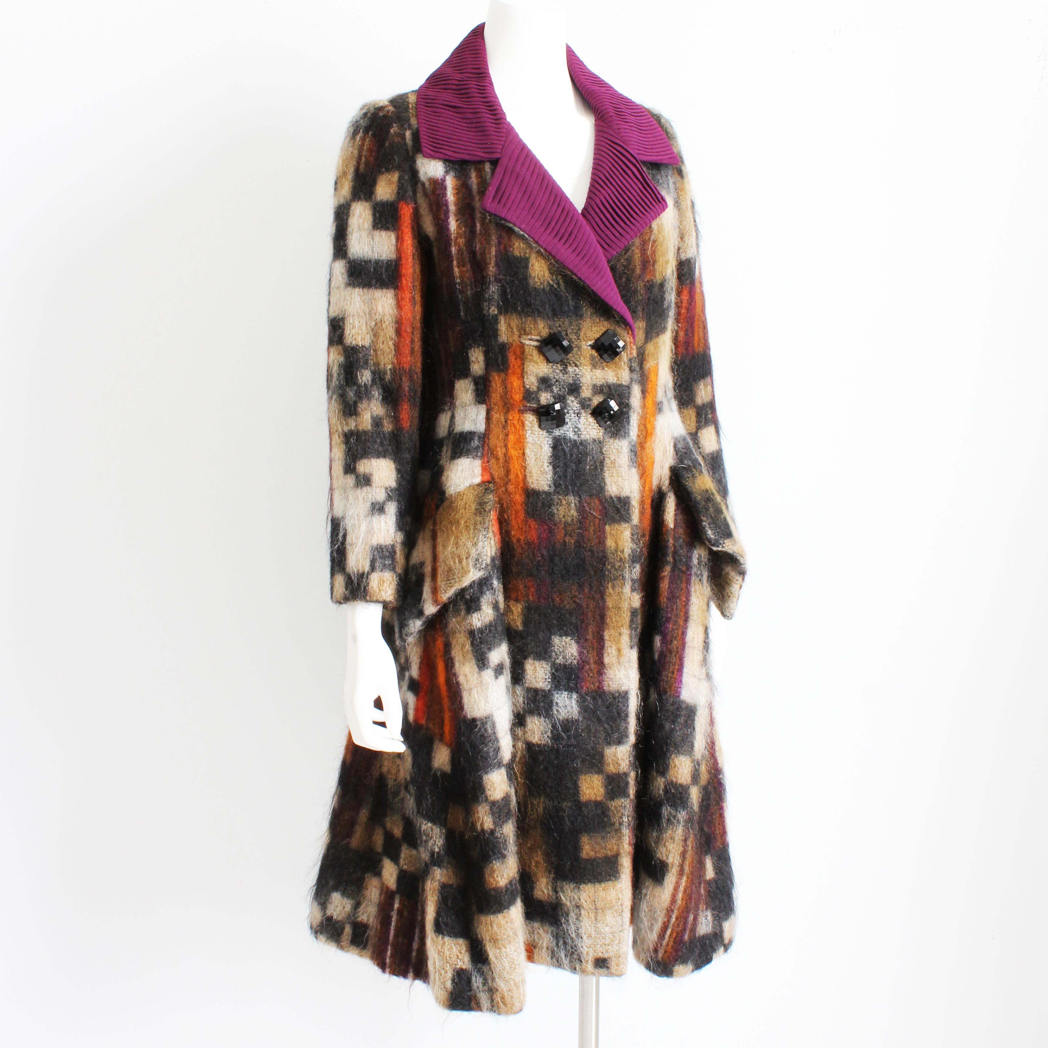 Ronald Amey Mantel aus Mohairwolle mit strukturiertem Seidenkragen und buntem, seltenem, seltenem Couture Vintage im Zustand „Gut“ im Angebot in Port Saint Lucie, FL