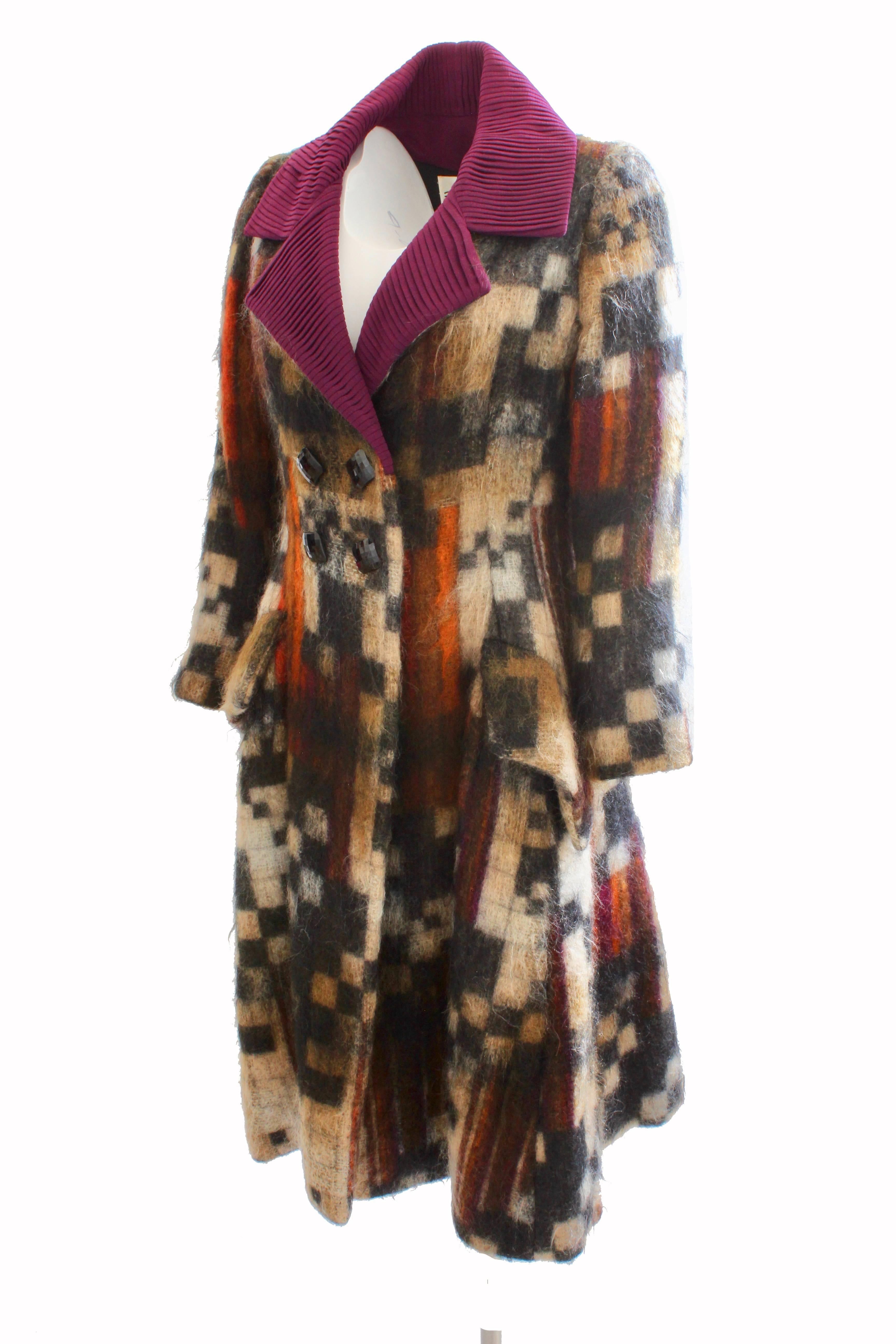 Ronald Amey Mantel aus Mohairwolle mit strukturiertem Seidenkragen und buntem, seltenem, seltenem Couture Vintage im Angebot 1