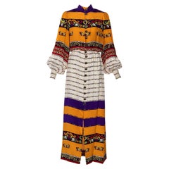 Ronald Amey Couture Beautiful printed Elaborate Buttons Maxi Dress, 1970s