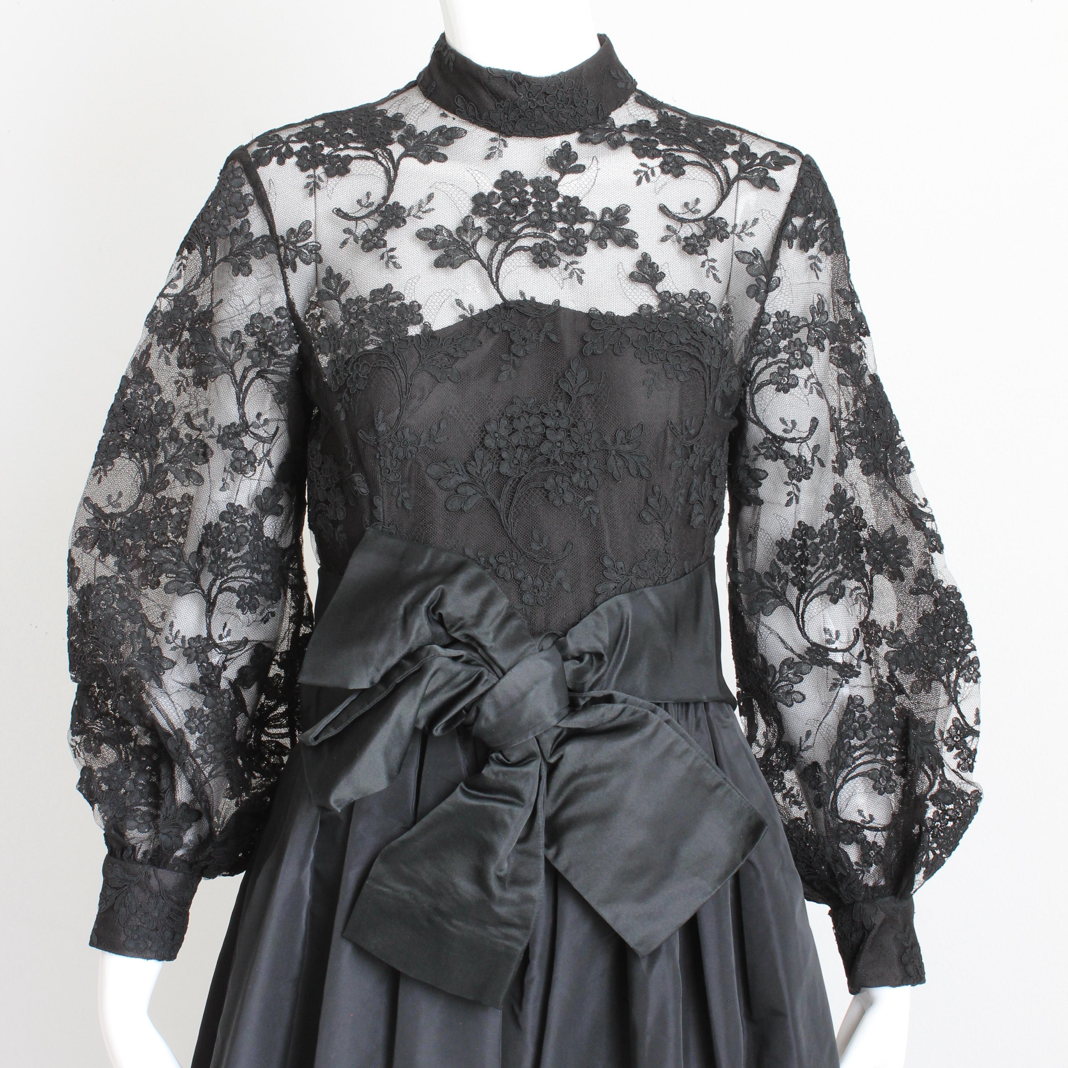 Ronald Amey Evening Gown Black Lace and Silk Taffeta Formal Dress Vintage 70s  For Sale 1