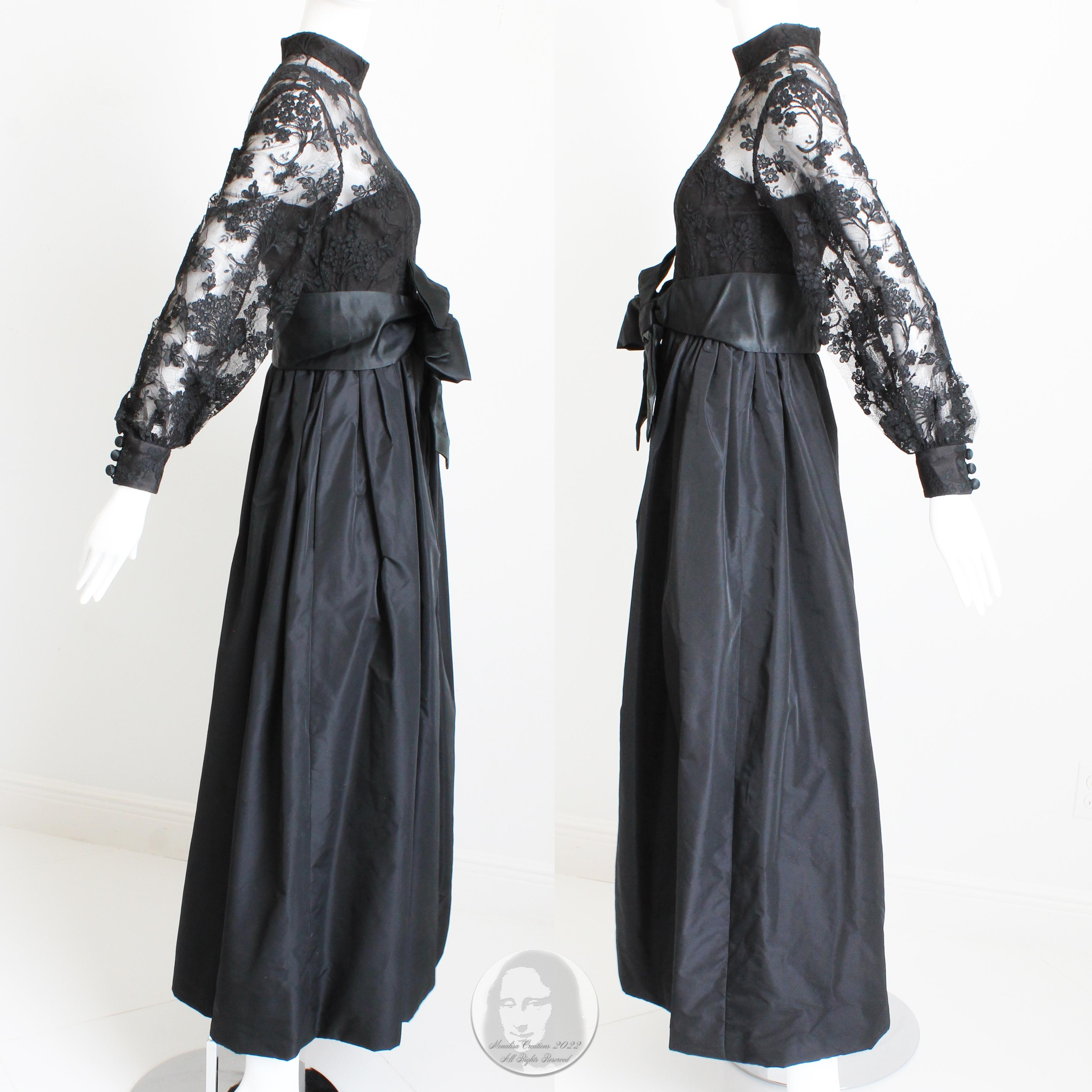Ronald Amey Evening Gown Black Lace and Silk Taffeta Formal Dress Vintage 70s  1