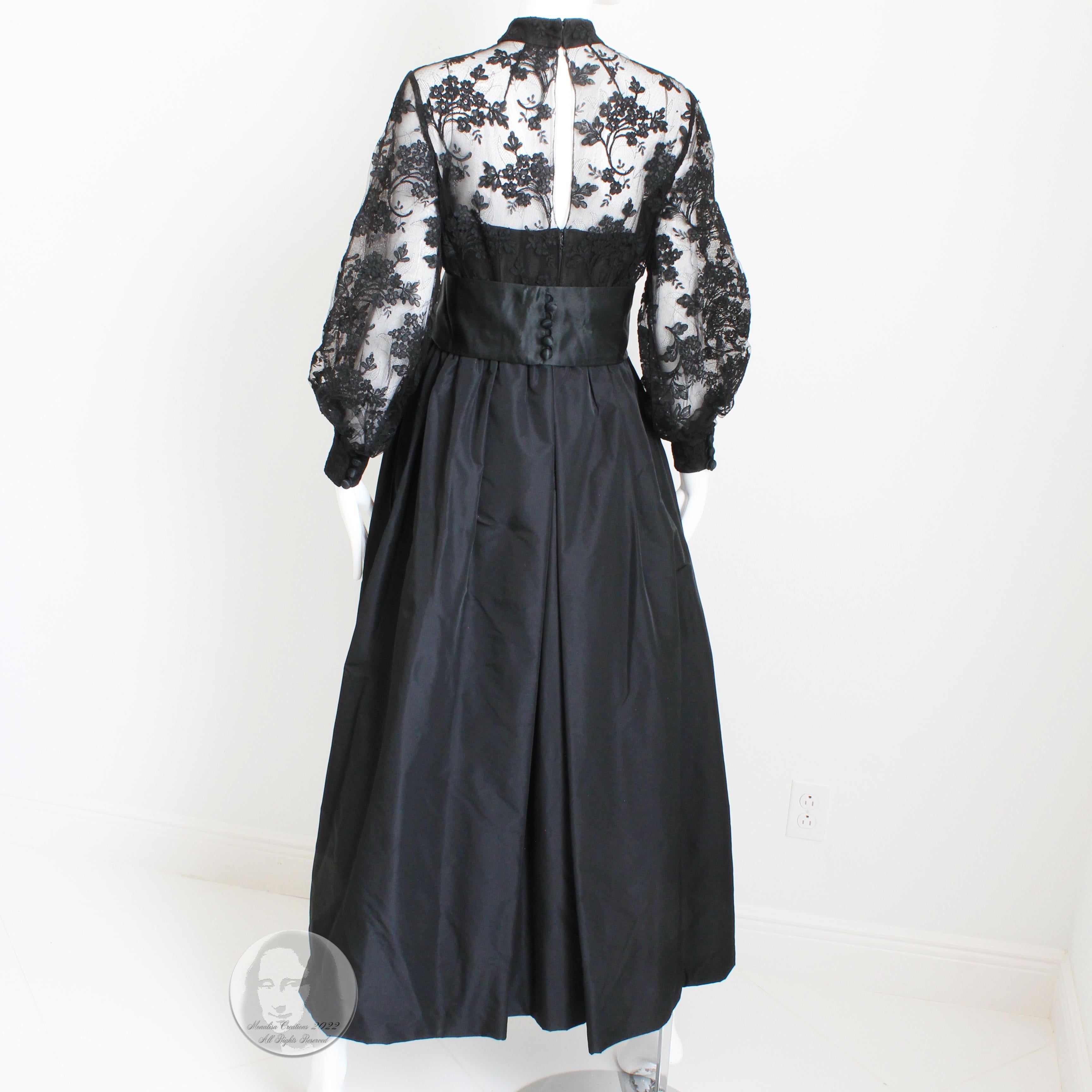 Ronald Amey Evening Gown Black Lace and Silk Taffeta Formal Dress Vintage 70s  2