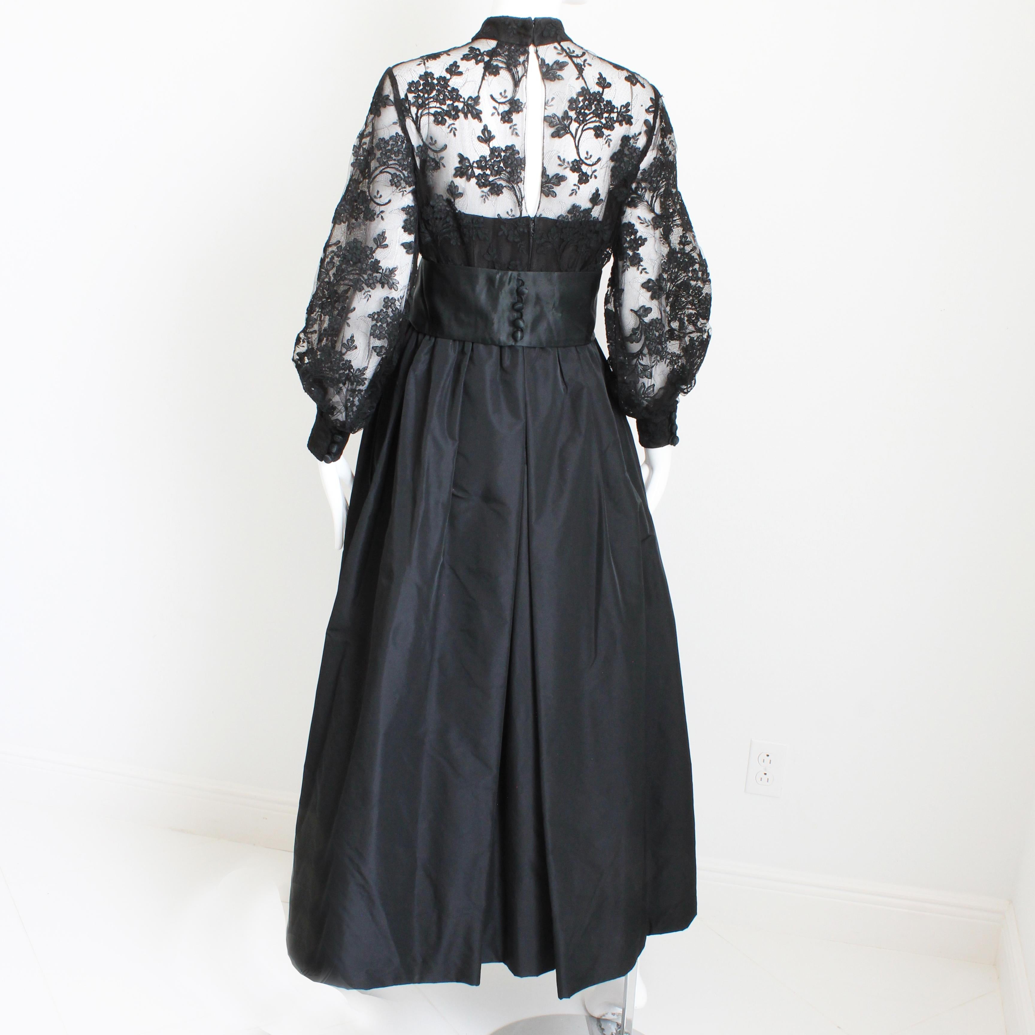 Ronald Amey Evening Gown Black Lace and Silk Taffeta Formal Dress Vintage 70s  For Sale 3