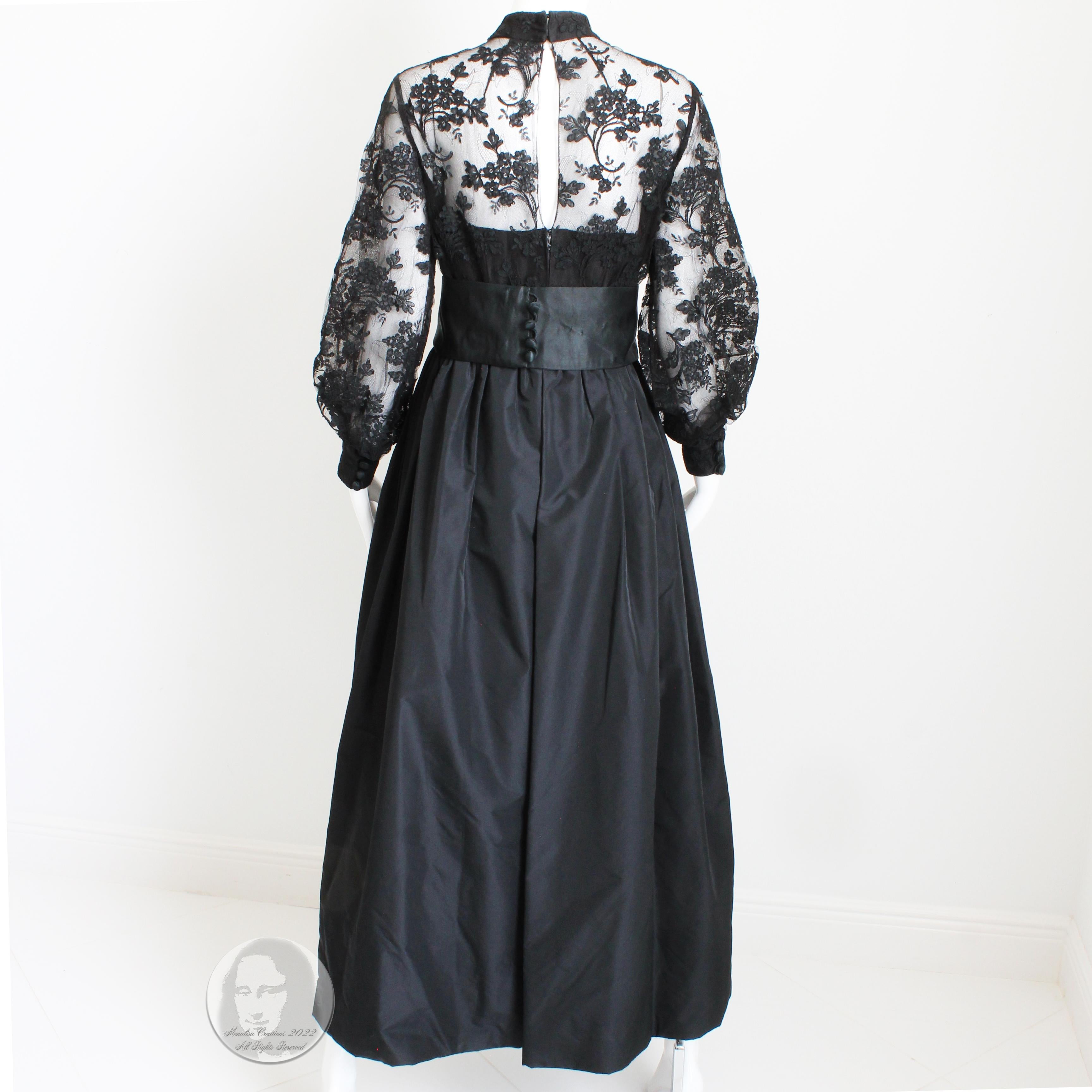 Ronald Amey Evening Gown Black Lace and Silk Taffeta Formal Dress Vintage 70s  3