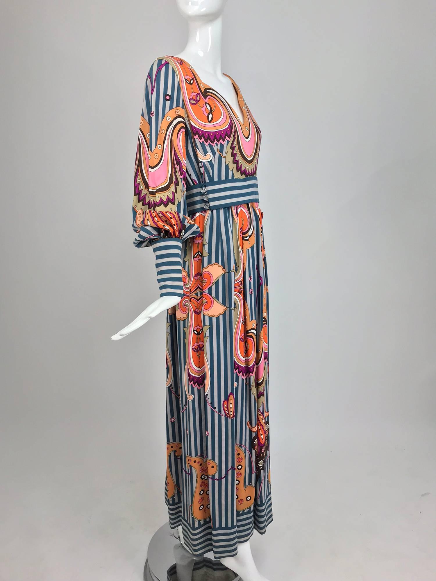 Gray Ronald Amey Mod Print Silk Maxi Dress  1970s