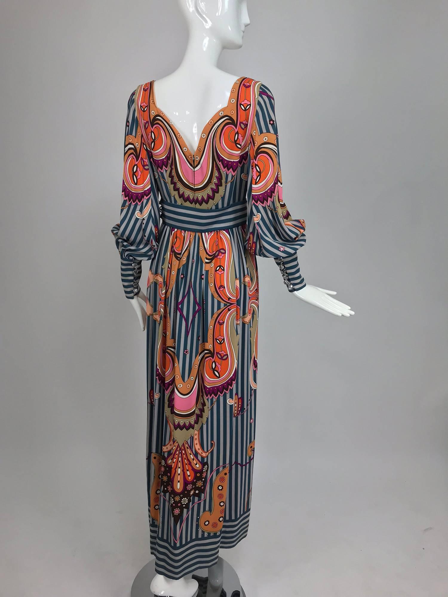 Ronald Amey Mod Print Silk Maxi Dress  1970s In Good Condition In West Palm Beach, FL