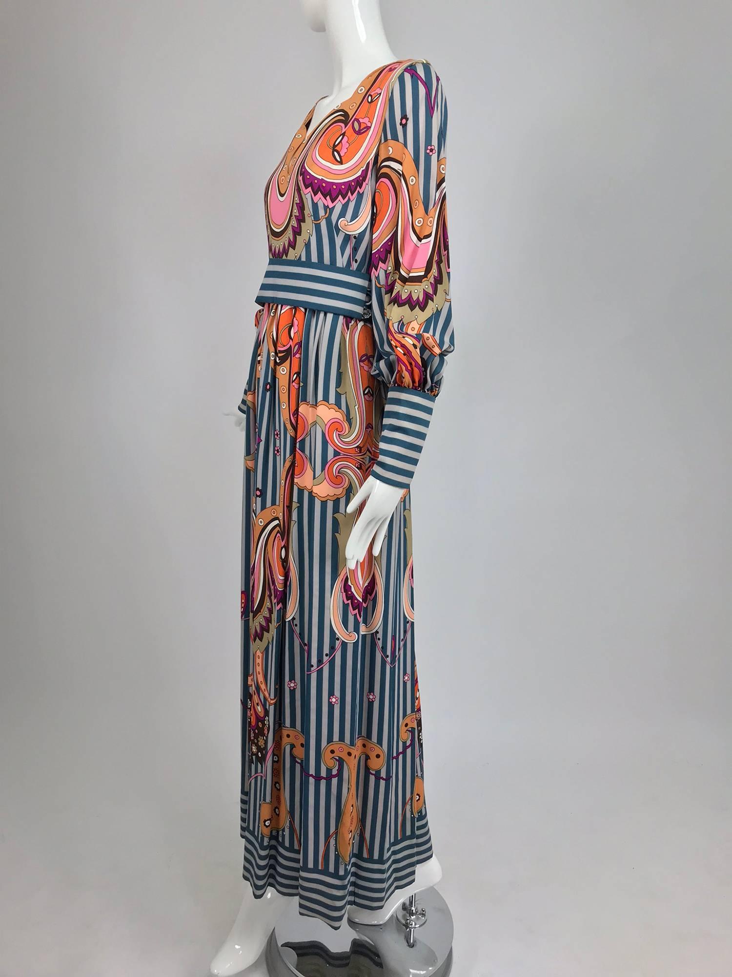 Ronald Amey Mod Print Silk Maxi Dress  1970s 1