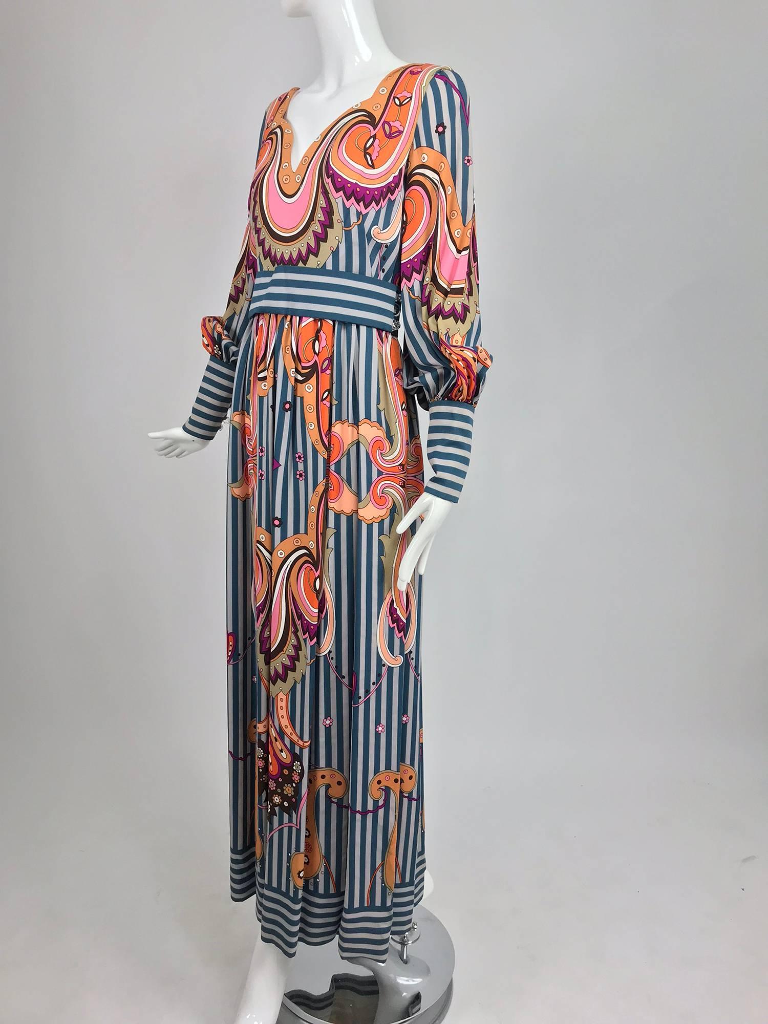 Ronald Amey Mod Print Silk Maxi Dress  1970s 2