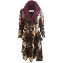 Ronald Amey Mohair Wool Coat with Pleated Silk Collar Abstract Vintage Couture