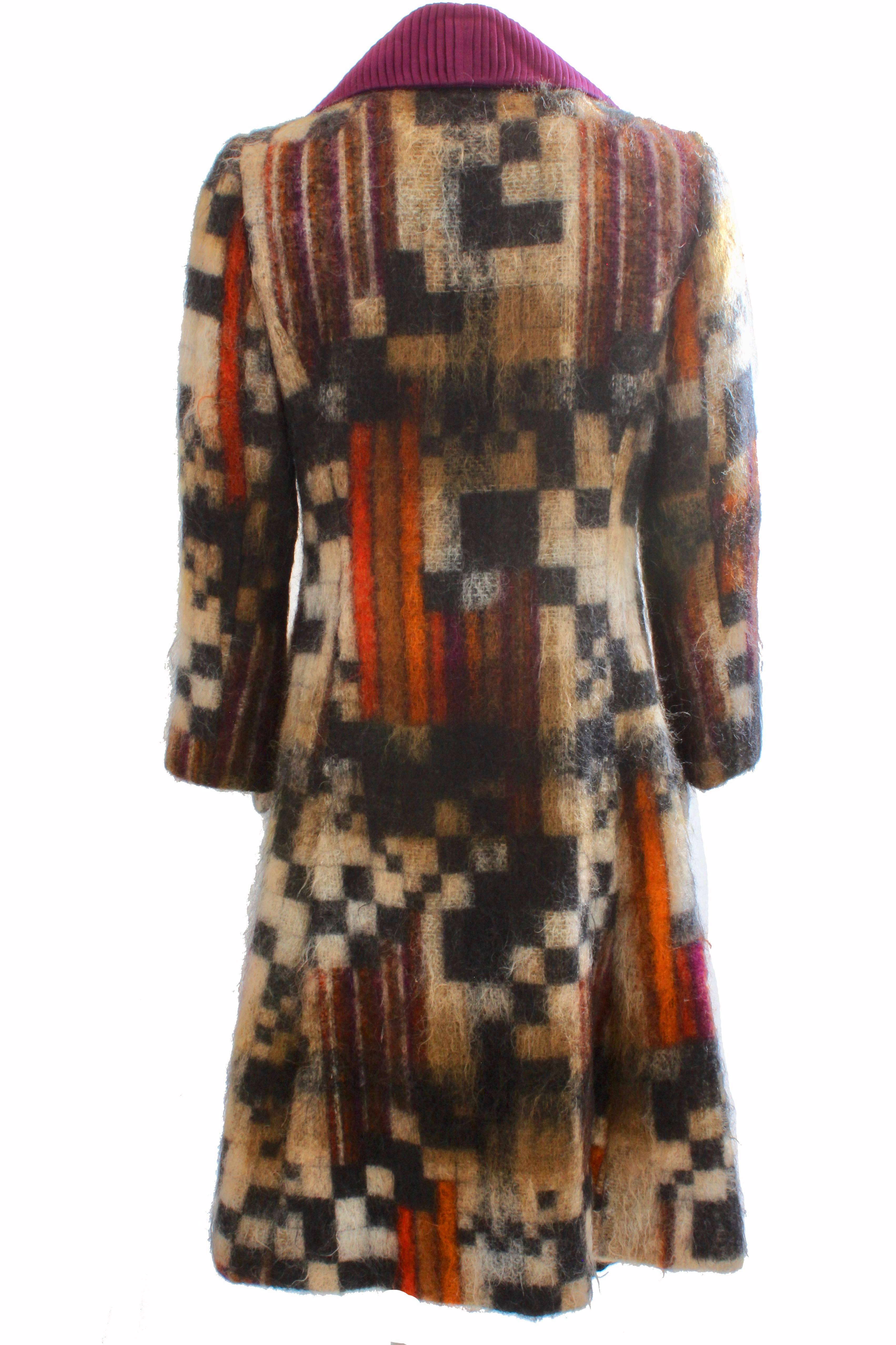 Ronald Amey Coat Colorful Mohair Wool Textured Silk Collar Rare Couture Vintage For Sale 5
