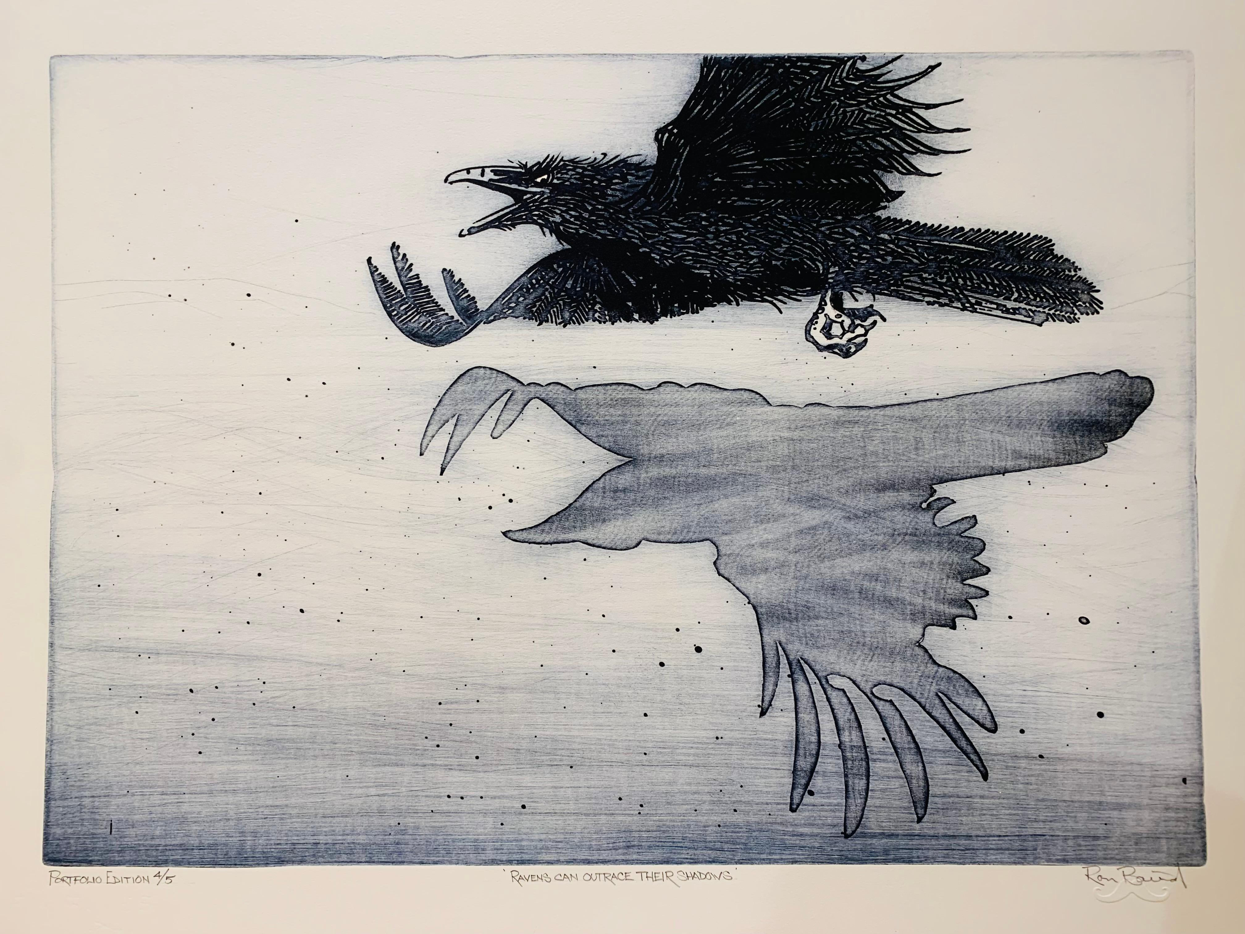 Portfolio Set of 7 Raven Etchings - Gray Animal Print by Ronald Baird
