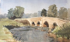 Puente sobre el Avon, Lacock, acuarela original británica firmada