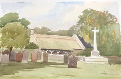 Cementerio de Dinton, pintura original británica en acuarela