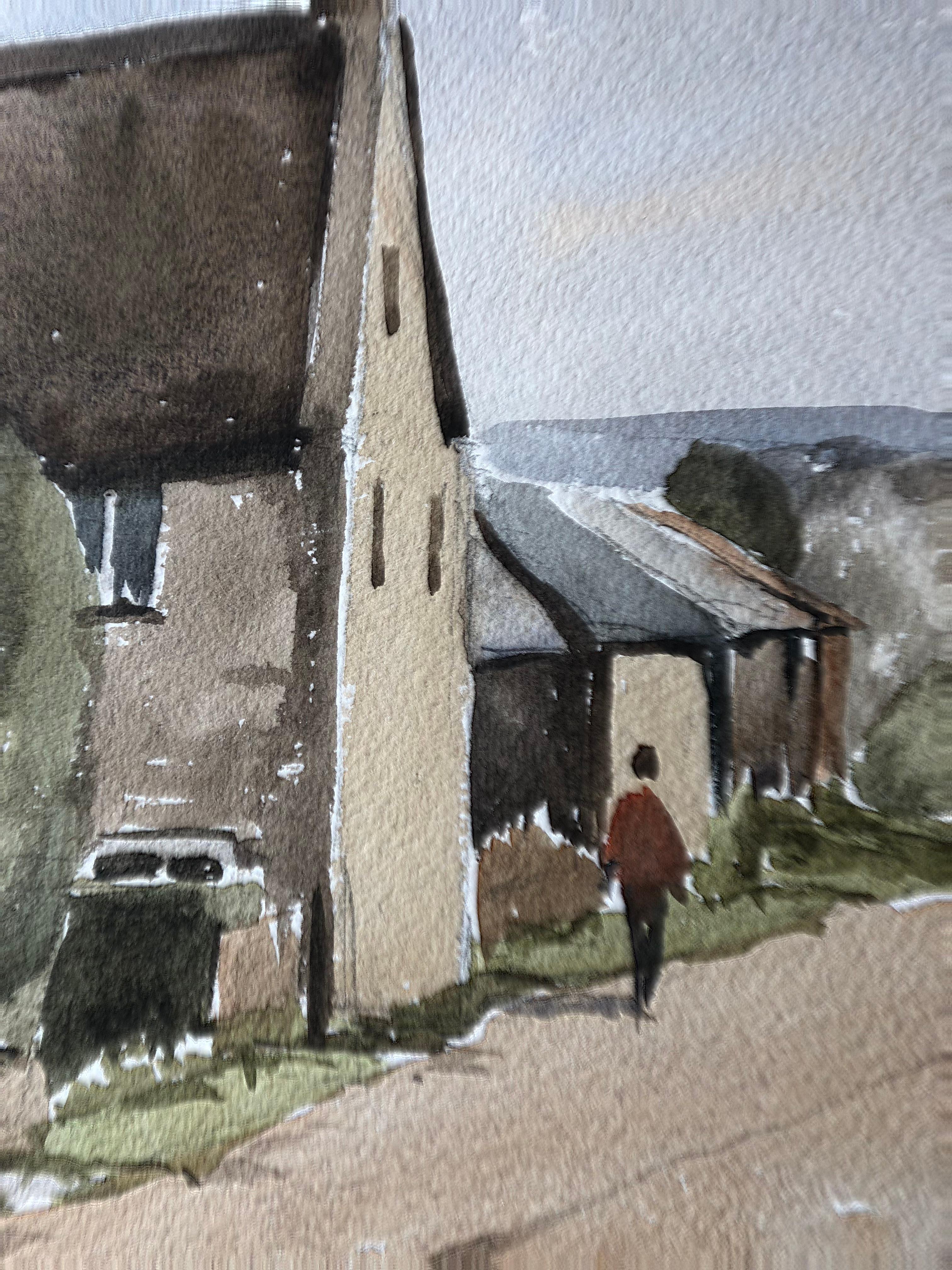 Église de Dinton
par Ronald Birch, Royaume-Uni, vers 1970
aquarelle sur papier d'art, non encadré
mesures globales du papier : 15 x 22.25 pouces
titré et daté 