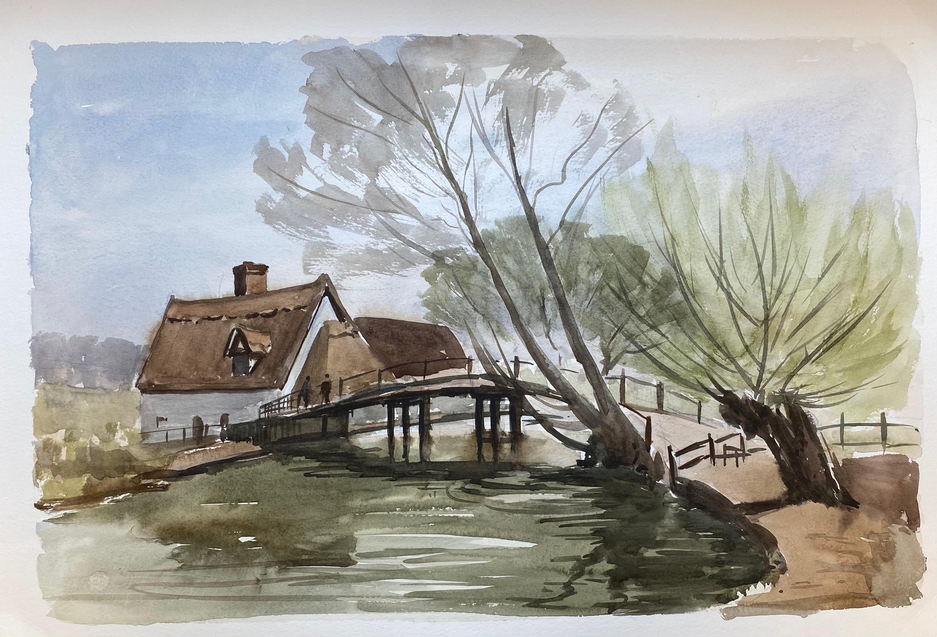 Ronald Birch Landscape Painting - English Town Bridge - Signed Original British Watercolour Painting