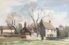 Pueblo inglés, pintura original británica en acuarela